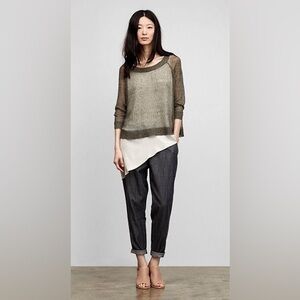 Eileen Fisher Linen And Cotton Blend Sheer Knit Bristol Top